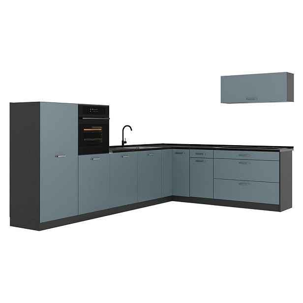Vicco ROHOVÁ KUCHYŇ R-Line, Modrošedá/Antracit, 327 x cm pracovná doska antracitová