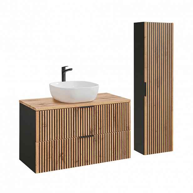 Petits-meubles KOUPELNOVÝ NÁBYTEK 100.6cm Gaia 2er-Set Dubové dřevo a černá barva