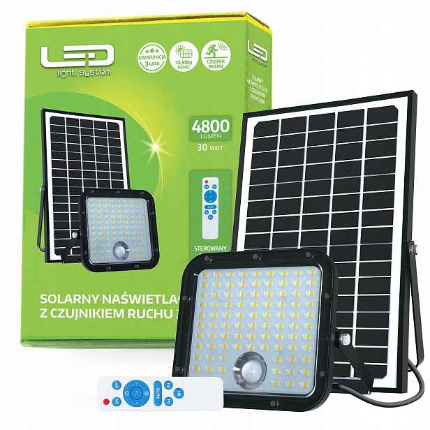 Solární Led zářič 30W s halogenovým pohybovým senzorem na dálkové ovládání
