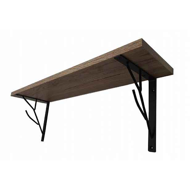 Závěsná police loft TREE-90 černá deska dub 90 cm