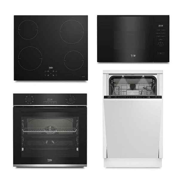 Akční set spotřebičů Beko - vestavná trouba BBIR13300XC + indukční varná deska HII64401QT + myčka BDIS38040A + mikrovlnná trouba BMGB20212B