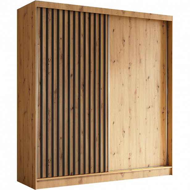Beautysofa SKŘÍŇ s posuvnými dveřmi Helios 200/216/61 dub Artisan + černá se zásuvkami