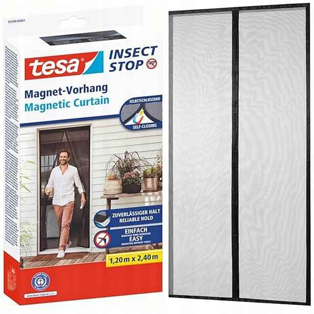 Moskytiéra Tesa – síť proti hmyzu do dveří s magnety, 120 x 240 cm, černá