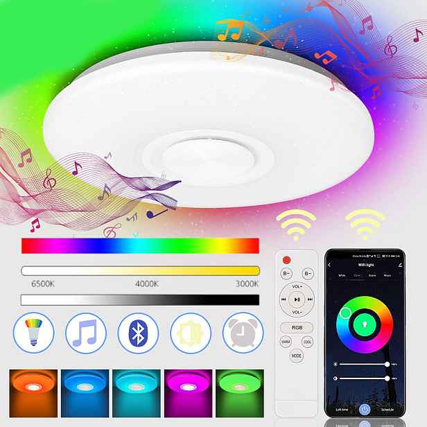 Stropní Svítidlo Rgb S Bluetooth Led Reproduktorem 60 W S Dálkovým Ovládáním Aplikací App