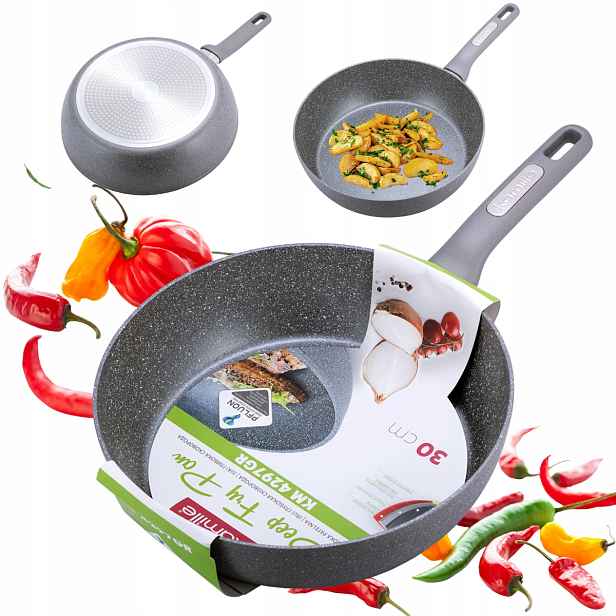 Hluboká Granitová Pánev Silná Pevná 30 CM Wok Plyn/indukce Kamille
