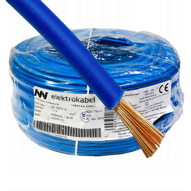 Kabel Lgy 1x 4 mm modrý 4 100 m