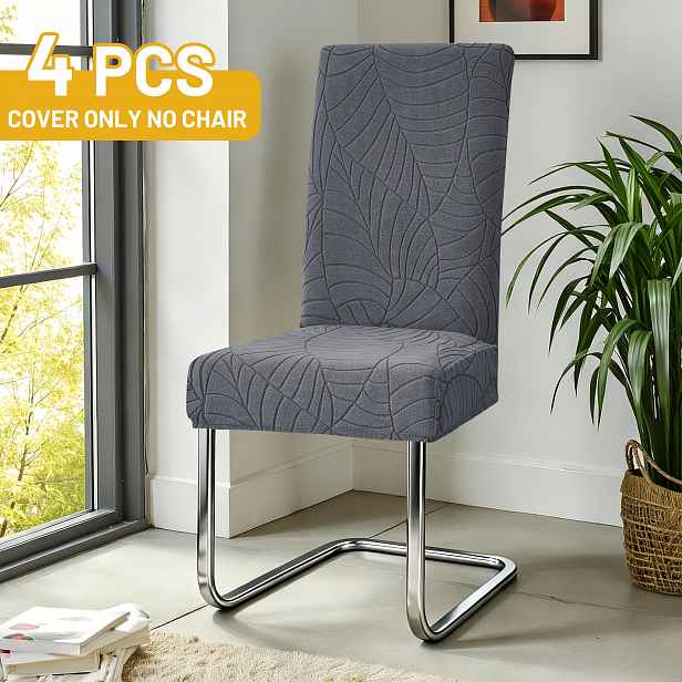 TEMU 4/6 ks Žakárové strečové polar fleece potahy na židle s listů | Moderní styl, elastické zapínání, polyester a elastan, lze prát v pračce, vhodné