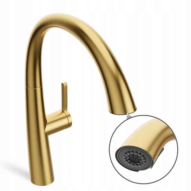 Zlatá Baterie Do Kuchyně 425 MM S Vytahovací Sprškou A Otáčením O 360°