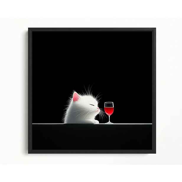 Obraz Rám Americký Box Grafika Kresba Bílá Kočka Červené Víno 50x50