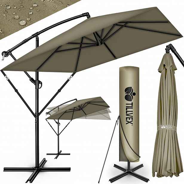 Aluminiový obdélníkový deštník Ø 330 cm Hnědý potah s klikou