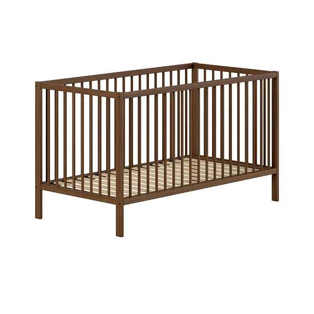 Hnědá postýlka z bukového dřeva s odnímatelným bokem/s nastavitelnou výškou 70x140 cm Dino – Vipack