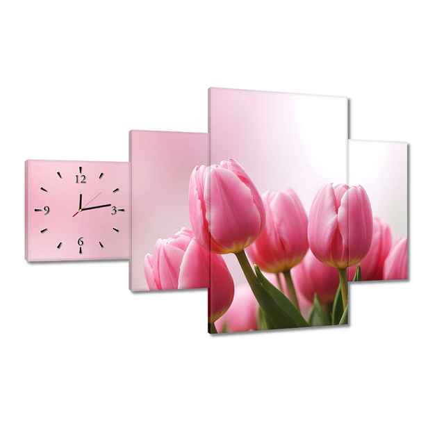 Hodiny 130x80 Růžové tulipány
