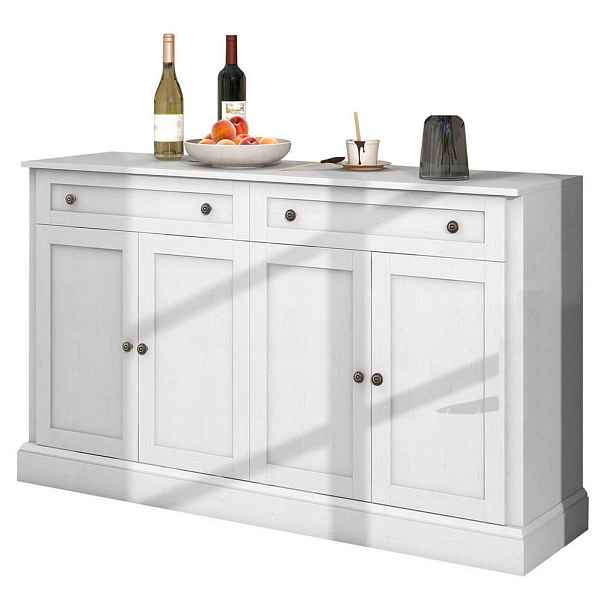 Redom SIDEBOARD 150/40/86 cm s retro úchyty a nastavitelnými policemi, Antická bílá