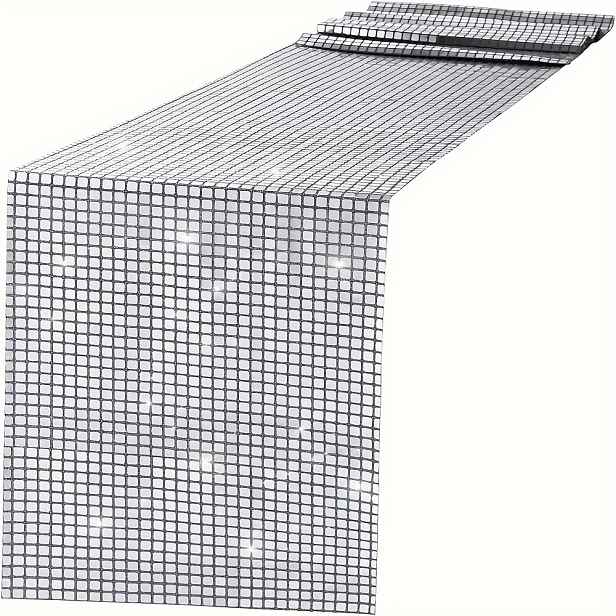 TEMU Jednotlivý balíček stříbrný 30*275 cm disco třpytivý ubrus na stůl . a 80. léta, Valentýn, narozeniny, taneční dekorace, svatba