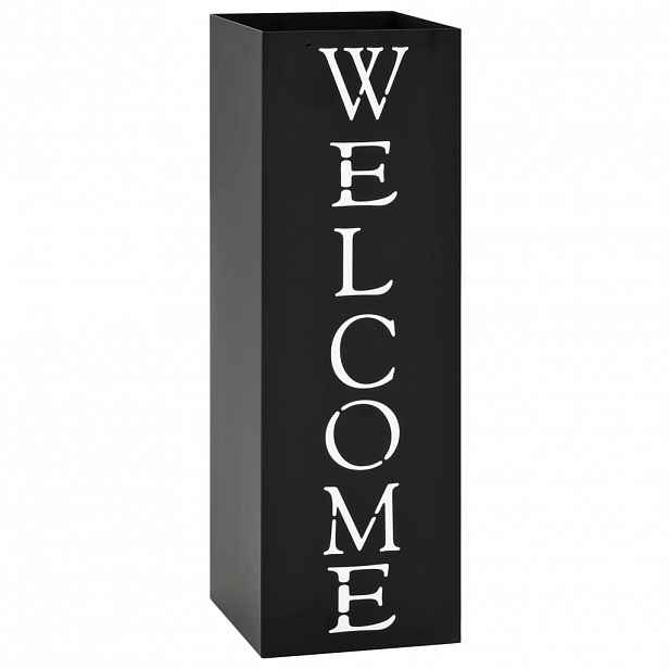 vidaXL Stojan na deštníky Welcome ocelový černý