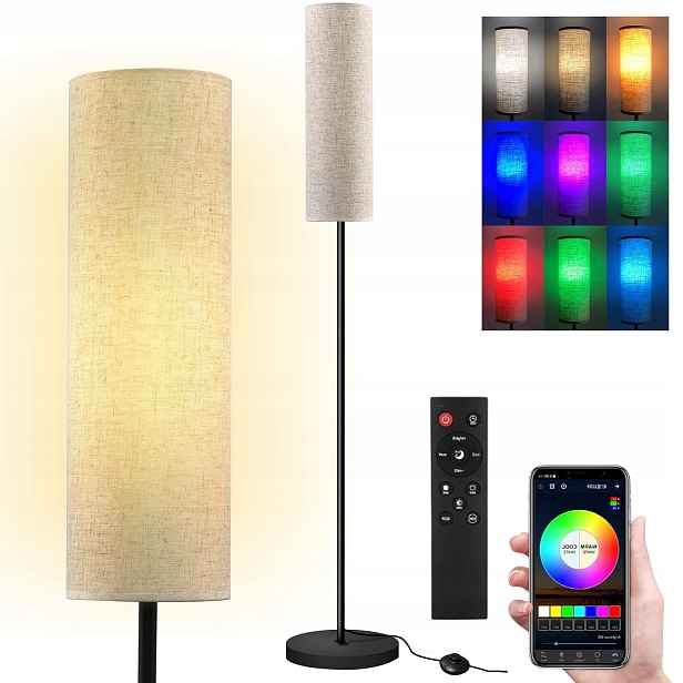 Podlahová Lampa E27 Rgb Stínidlo 173CM Loft Regulace Dálkový Ovladač