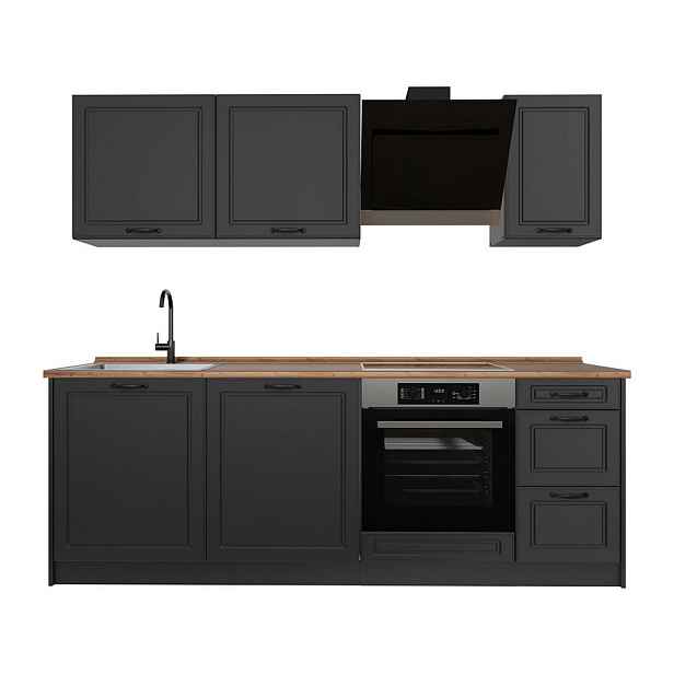 Vicco KUCHYŇSKÝ KOUT R-Line, Antracitový venkovský dům/Antracit, 220 cm pracovná doska Dub Goldkraft