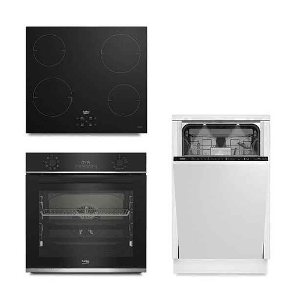 Akční set spotřebičů Beko - vestavná trouba BBIR13300XC + indukční varná deska HII64401QT + myčka BDIS38040A