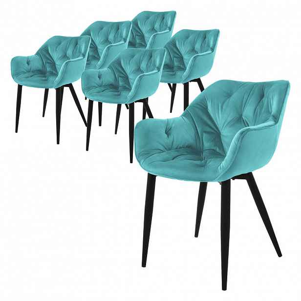 ML-DESIGN JÍDELNÍ ŽIDLE, sada 6 ks, petrol, samet