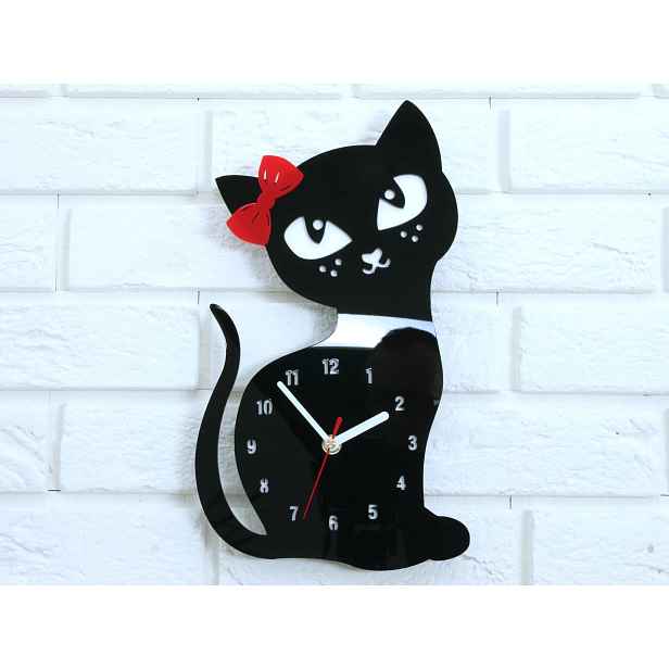 ModernClock Nástěnné hodiny Cat černé