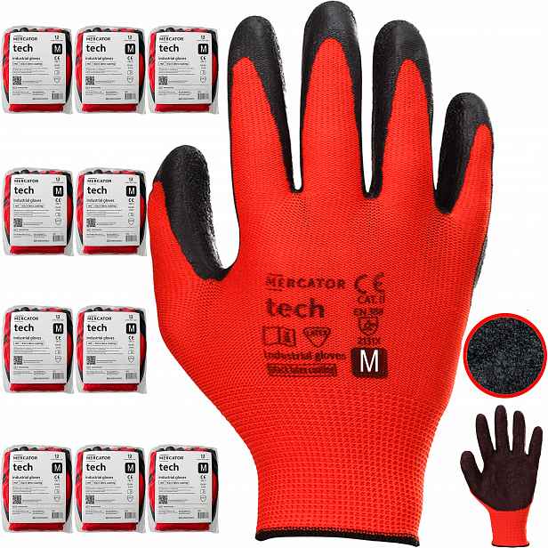 Pracovní Rukavice Tech Mercator Red+Black Latexové Přiléhavé vel. M 120 párů
