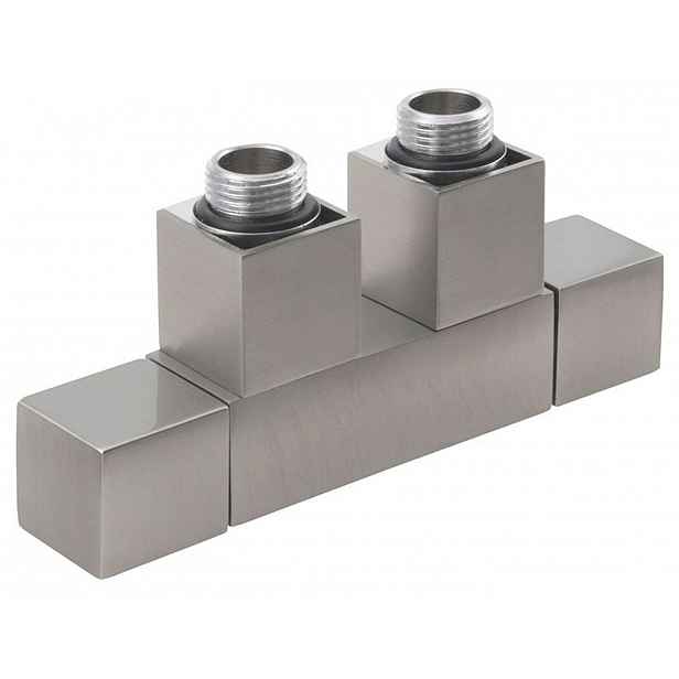 Sapho Cube Twin - Připojovací sada ventilů, středové připojení, rozteč 50 mm, broušená nerez CP582S