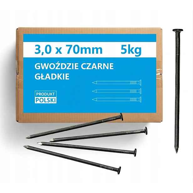 Stavební hřebíky 70 3,0x70 mm 2,5 palce Černé Hladké 3x70 2,5" 5 kg 6 Ks