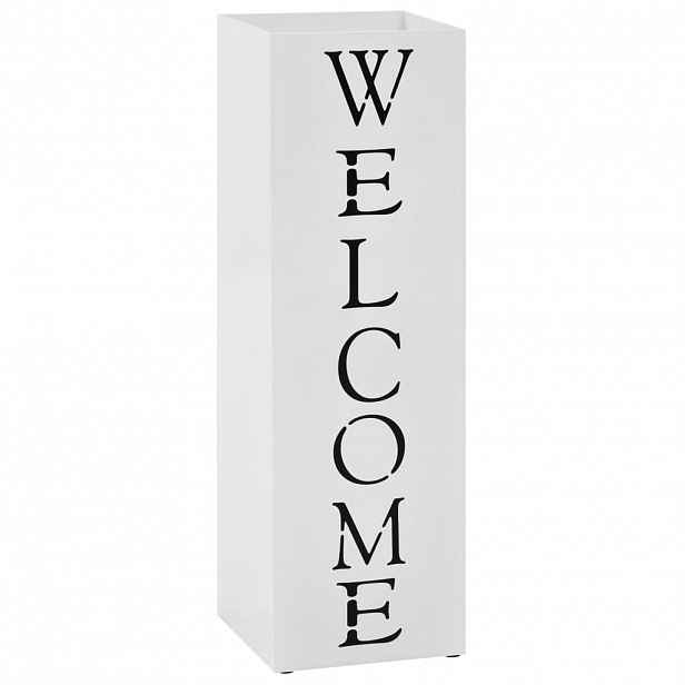 vidaXL Stojan na deštníky Welcome ocelový bílý