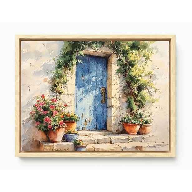 Obraz Rám Americký Box Krajina Zeď Stěna Modré Dveře Květiny 80x60