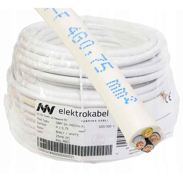 Kabel kabel Omy 4x0,75 mm Cu lanko bílé 25 m