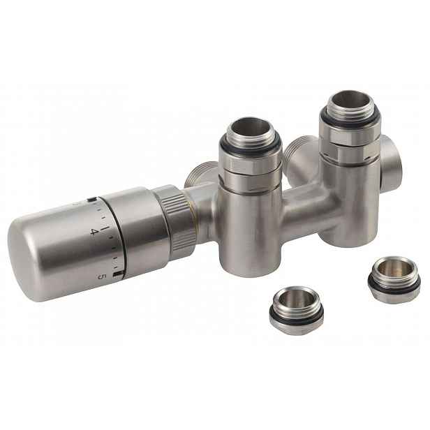 Sapho Twin Combi - Připojovací sada ventilů termostatická, středové připojení, levá, rozteč 50 mm, broušená nerez CP5512S