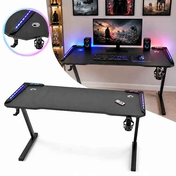 Led herní počítačový stůl Rgb 120 x 60 cm černý pro hráče