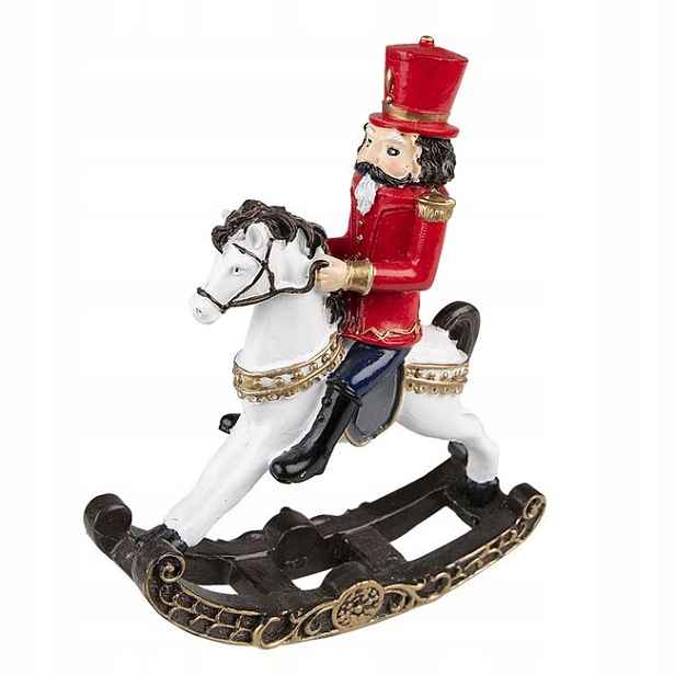 Clayre & Eef Vánoční dekorace louskáček na houpacím koni, 18 cm