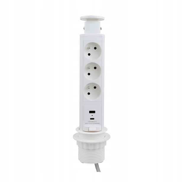 Elektrická stolní lišta Liftbox 3 zásuvky 2 Usb Design Light Bílá