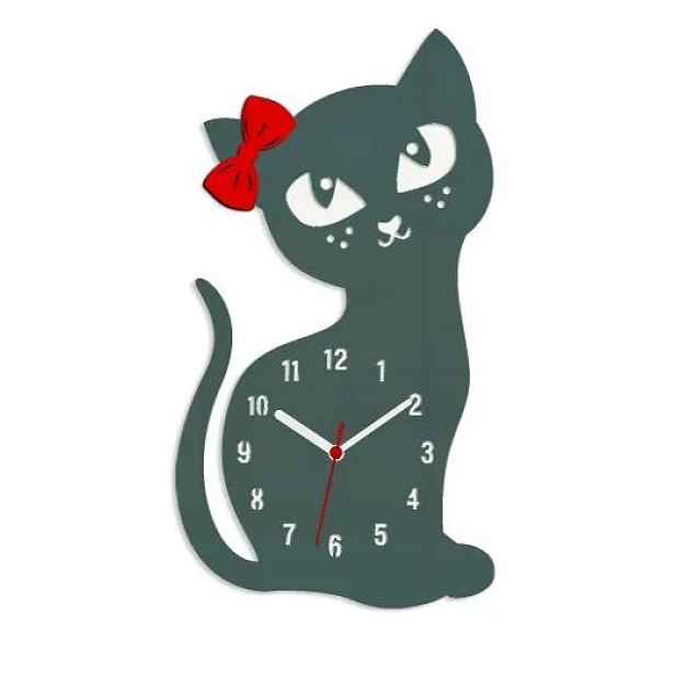 ModernClock Nástěnné hodiny Cat šedé