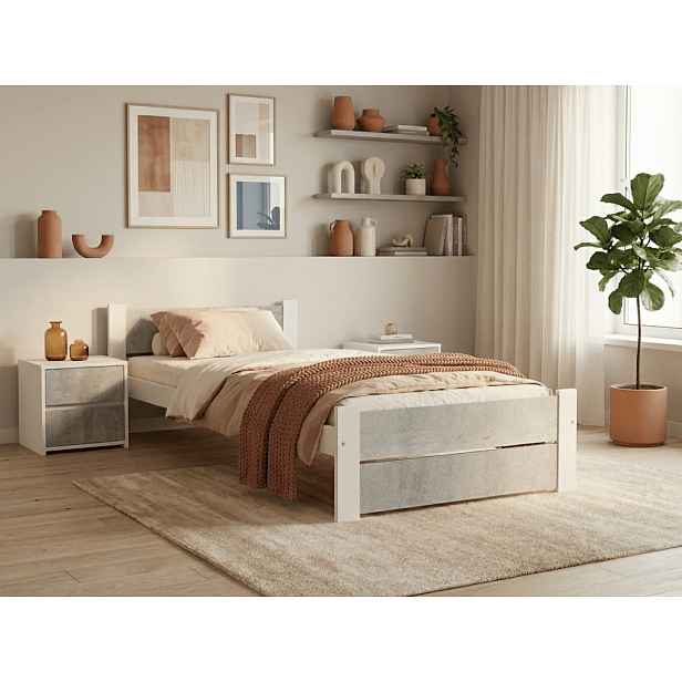 Postel IKAROS DOUBLE 90 x 200 cm, beton/bílá Rošt: S lamelovým roštem, Matrace: Bez matrace