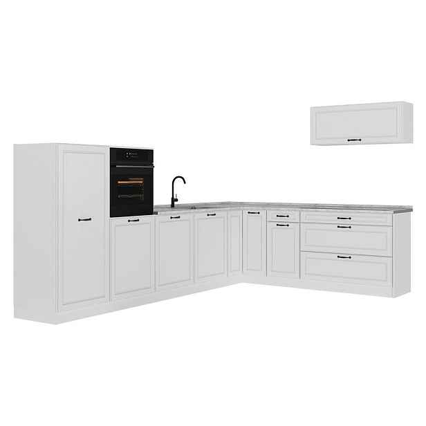 Vicco ROHOVÁ KUCHYŇ R-Line, Bílý venkovský dům/Bílá, 327 x cm pracovná doska Mramor