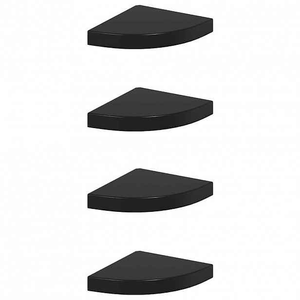 vidaXL Plovoucí rohové police 4 ks černé vysoký lesk 25x25x3,8 cm MDF