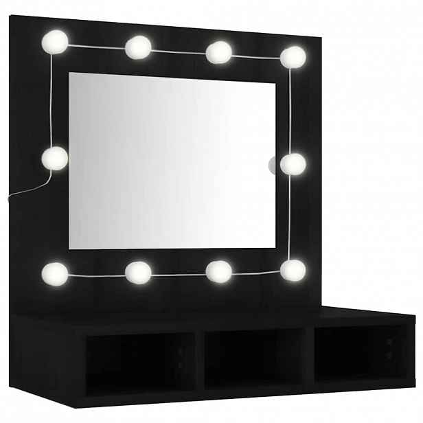 vidaXL Zrcadlová skříňka s LED černá 60 x 31,5 x 62 cm