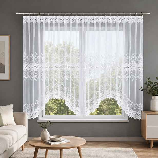 Dekorační krátká vzorovaná záclona na žabky BASTIA 160 bílá 500x160 cm MyBestHome