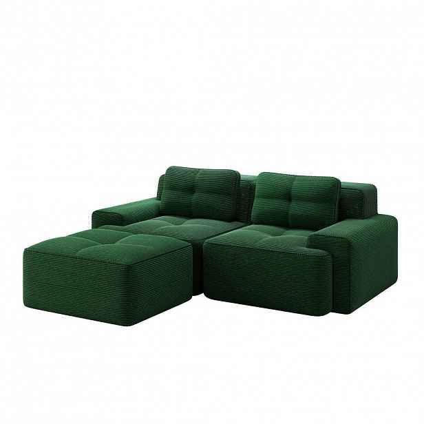 Modfu MODULÁRNÍ pohovka z manšestru 204x177x69 cm zelená s hlubokým sedem, protiskluzovou základnou a variabilním uspořádáním