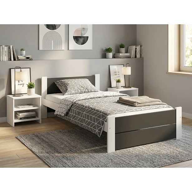 Postel IKAROS DOUBLE 80 x 200 cm, antracit/bílá Rošt: S laťkovým roštem, Matrace: Matrace Coco Maxi 20 cm