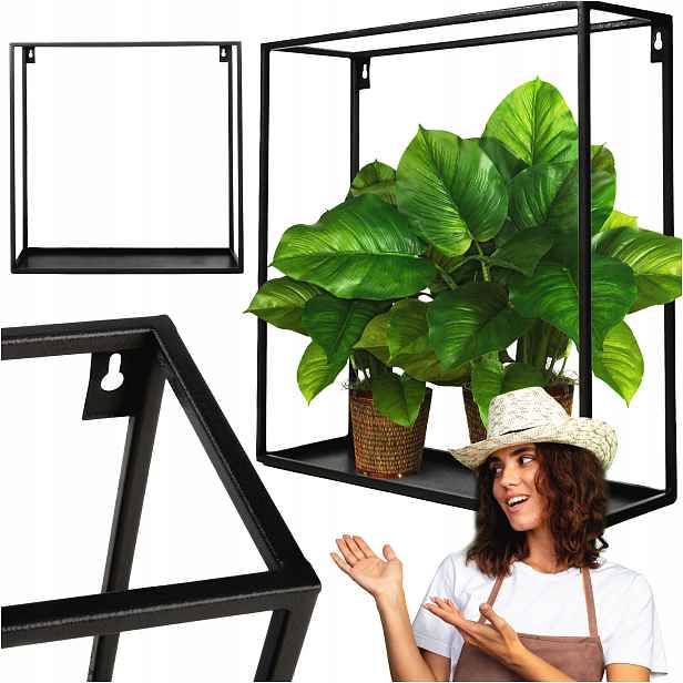 Držák Na Květináč Na Zeď Závěsný Kovový Loft Nástěnný Police Černá 50x50x15 CM