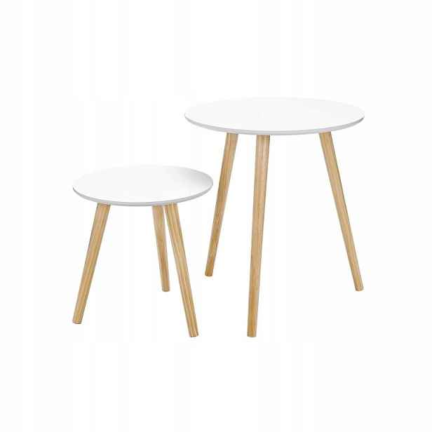Sada minimalistických odkládacích stolků bílá/dřevo, 2 ks