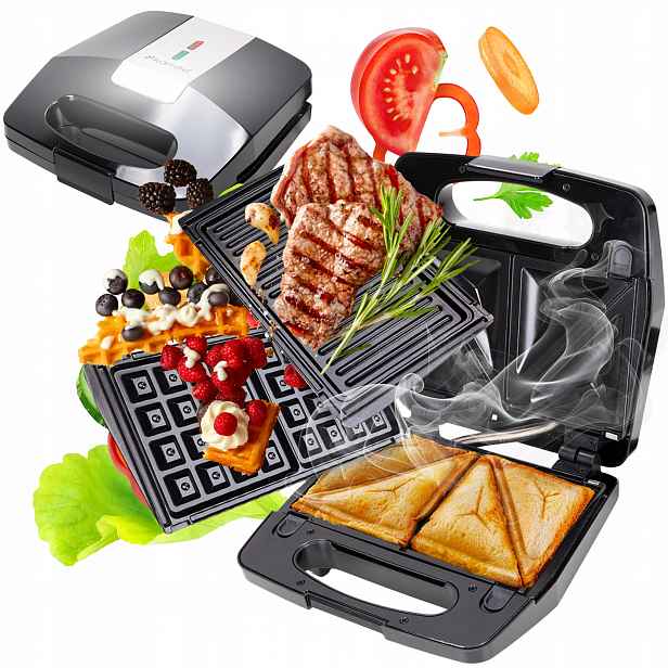 Sendvičovač 3v1 Sandwich Elektrický Gril Vaflovač Multifunkční