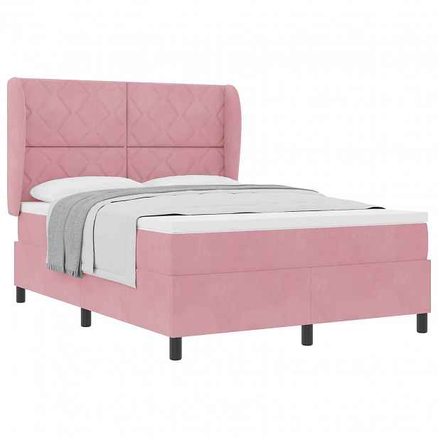 vidaXL Postel s boxspringem s čelo Růžová 190 x 140 cm samet