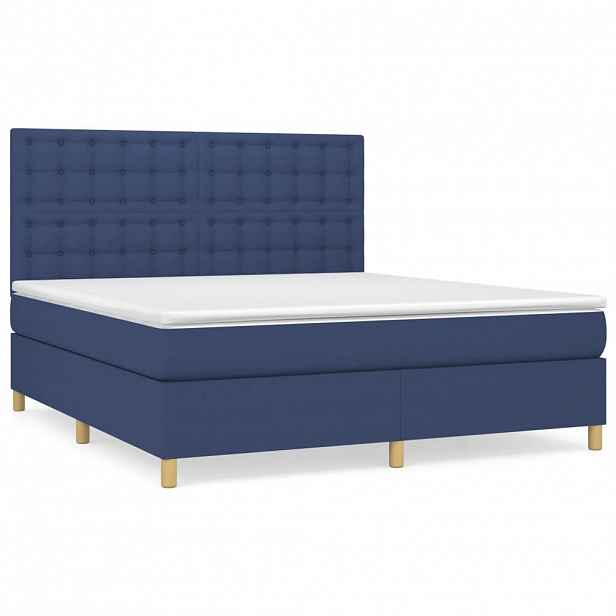 vidaXL Box spring postel s matrací modrá 180x200 cm textil