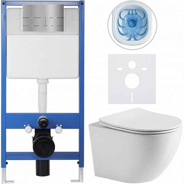 Kompletní WC set Profi/Cesso - bílá lesklá - WC tlačítko Line/Nerez - předstěnová instalace - 49x36 cm - 8050BD84243