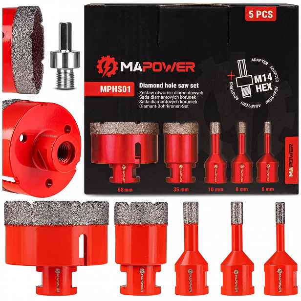 Korunkový Vrták Diamantová Korunka Pro Gres Dlaždic Sada Děrovaček 6-68 MM Adaptér