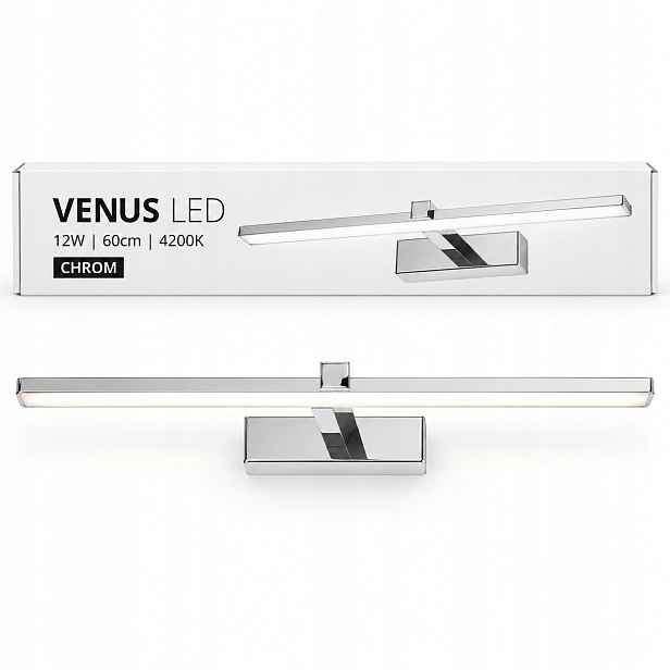 Led svítidlo Venus 12W 60 cm chrom 4200K lampa nad zrcadlo do koupelny